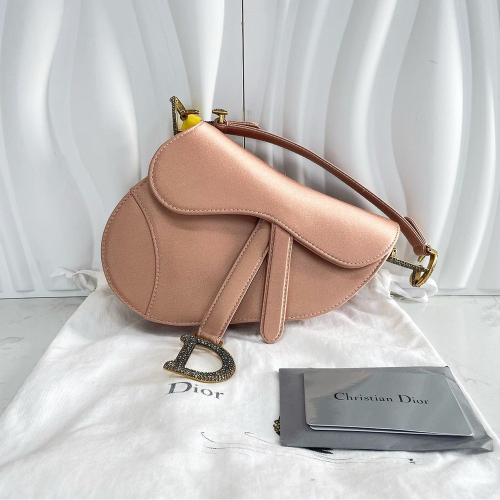 Dior Blush Satin Saddle Bag with Crystal Embellishment - Picture 1 of 11